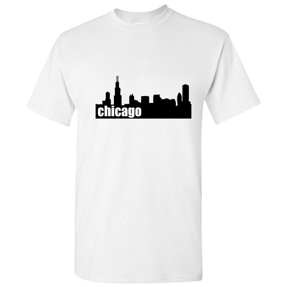 (White, 5XL) Chicago City Illinois USA America Skyscraper Art Men T Shirt Tee Top