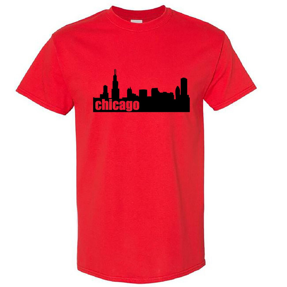 (Red, 3XL) Chicago City Illinois USA America Skyscraper Art Men T Shirt Tee Top