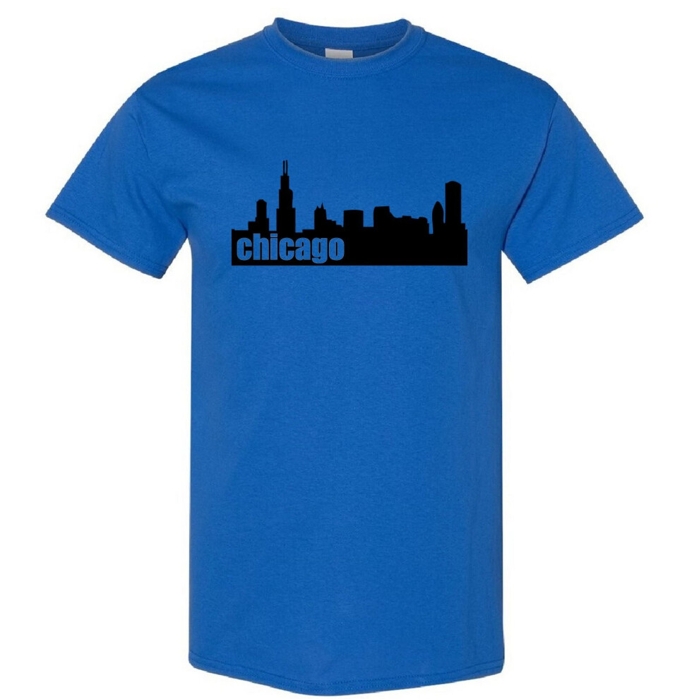 (Royal, 5XL) Chicago City Illinois USA America Skyscraper Art Men T Shirt Tee Top