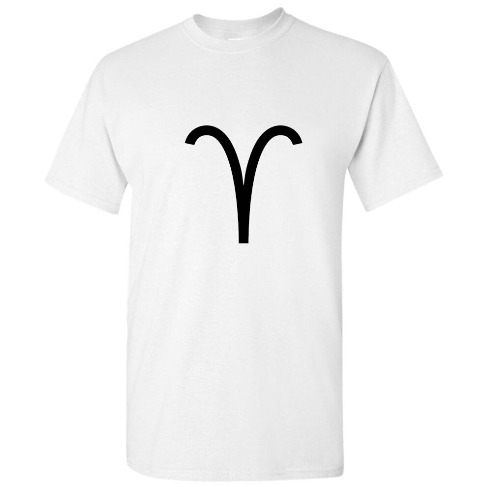 (White, L) Aries Zodiac Horoscope Astrological Symbol Sign Men T Shirt Tee Top