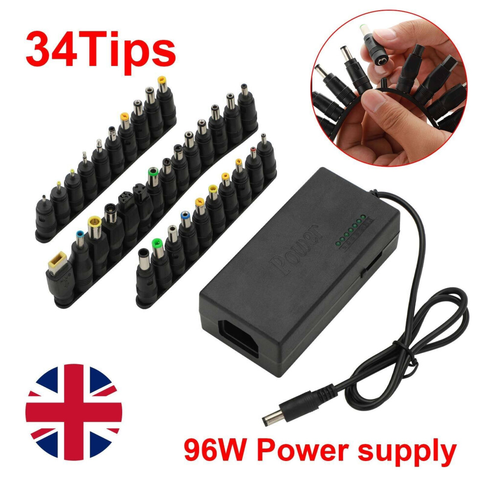 34 Tips Heads Universal Adapter AC DC Power Supply Charger Multi Laptop Notebook