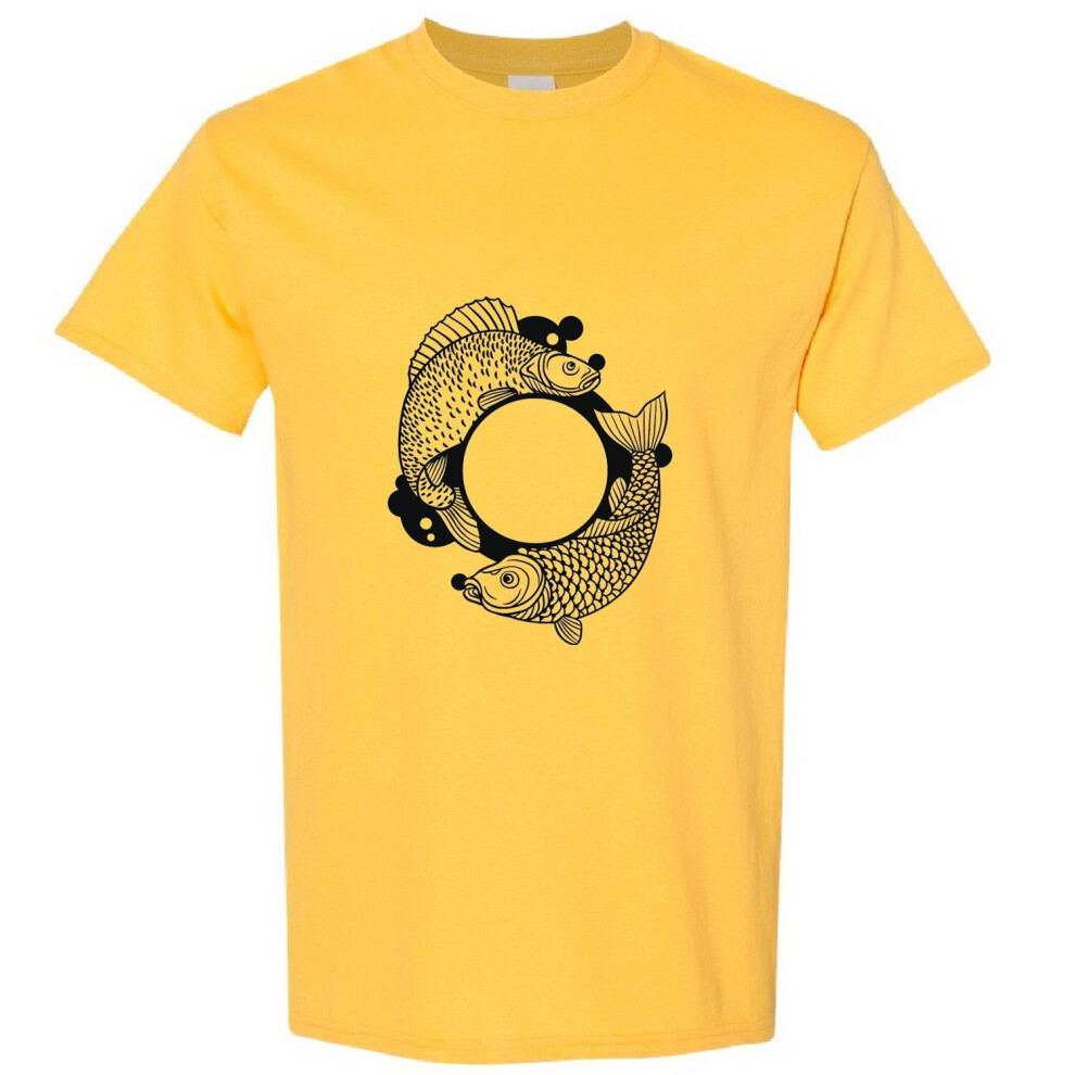 (Yellow, 2XL) Pisces Fish Zodiac Sign Horoscope Fortune Symbol Men T Shirt Tee Top