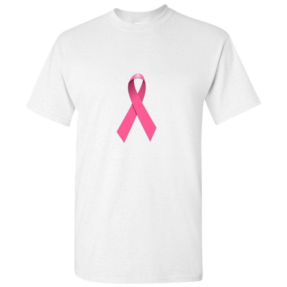 (White, L) Breast Cancer Hope Support Awareness Pink Ribbon Men T Shirt Tee Top