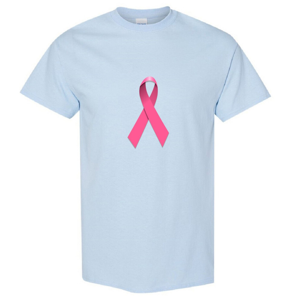 (Light Blue, 2XL) Breast Cancer Hope Support Awareness Pink Ribbon Men T Shirt Tee Top