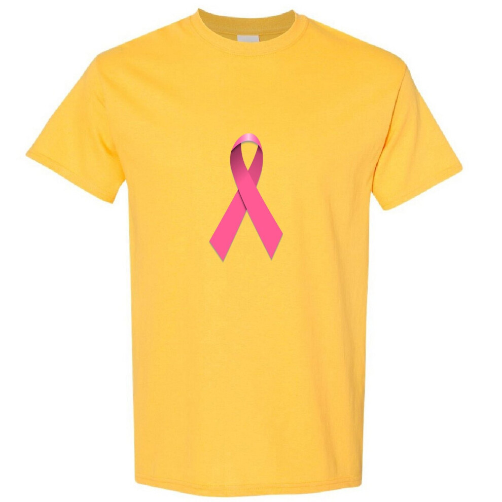 (Yellow, S) Breast Cancer Hope Support Awareness Pink Ribbon Men T Shirt Tee Top