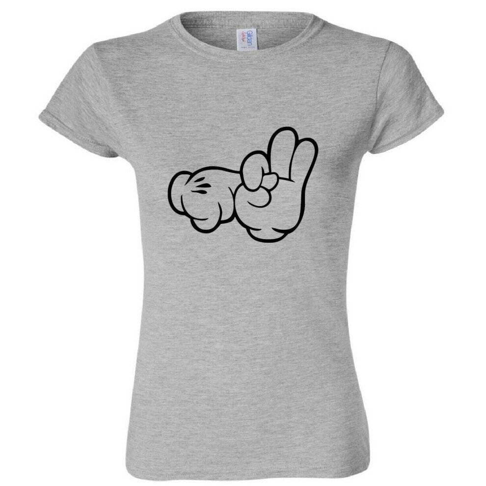 (Sport Grey, M) Mickey Mouse Glove Hands Sex Finger Rude Funny Art Ladies Women T Shirt Tee Top