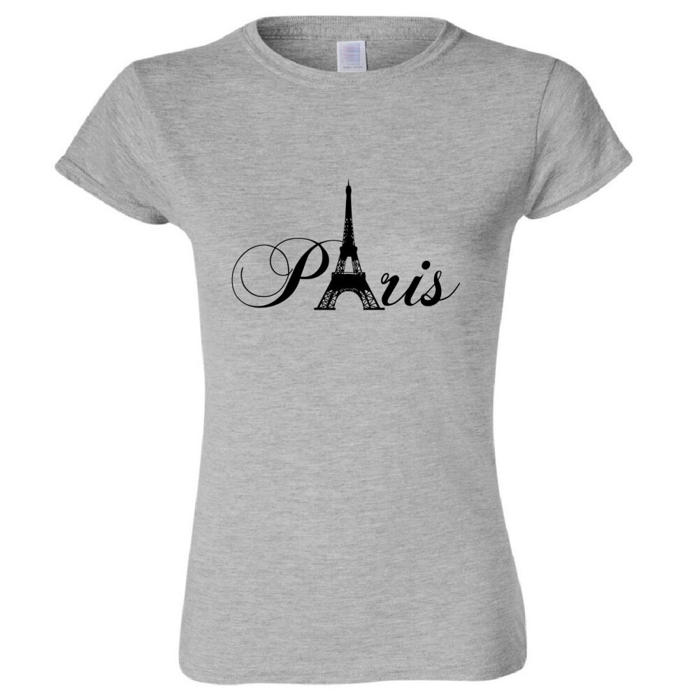 (Sport Grey, S) Paris Black Silhouette Eiffel Tower France Art Ladies Women T Shirt Tee Top