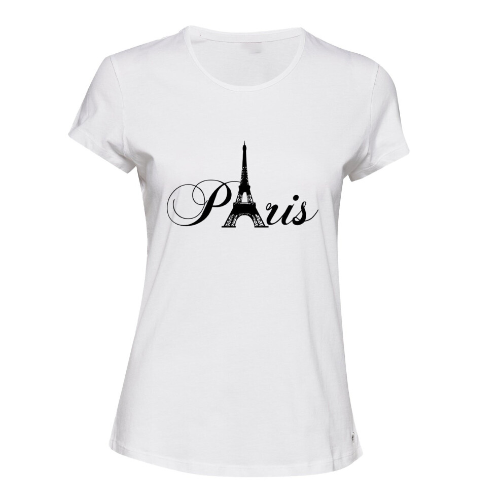 Gildan (White, 2XL) Paris Black Silhouette Eiffel Tower France Art Ladies Women T Shirt Tee Top