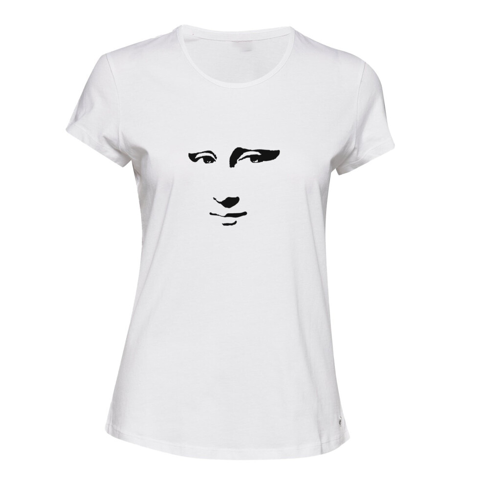 (White, S) Mona Lisa Smile Face Painting Leonardo da Vinci Ladies Women T Shirt Tee Top