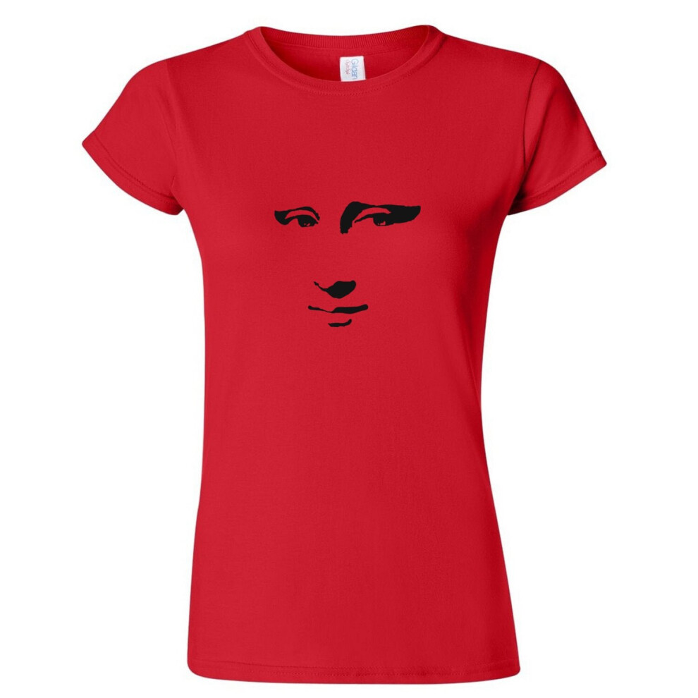 (Red, M) Mona Lisa Smile Face Painting Leonardo da Vinci Ladies Women T Shirt Tee Top