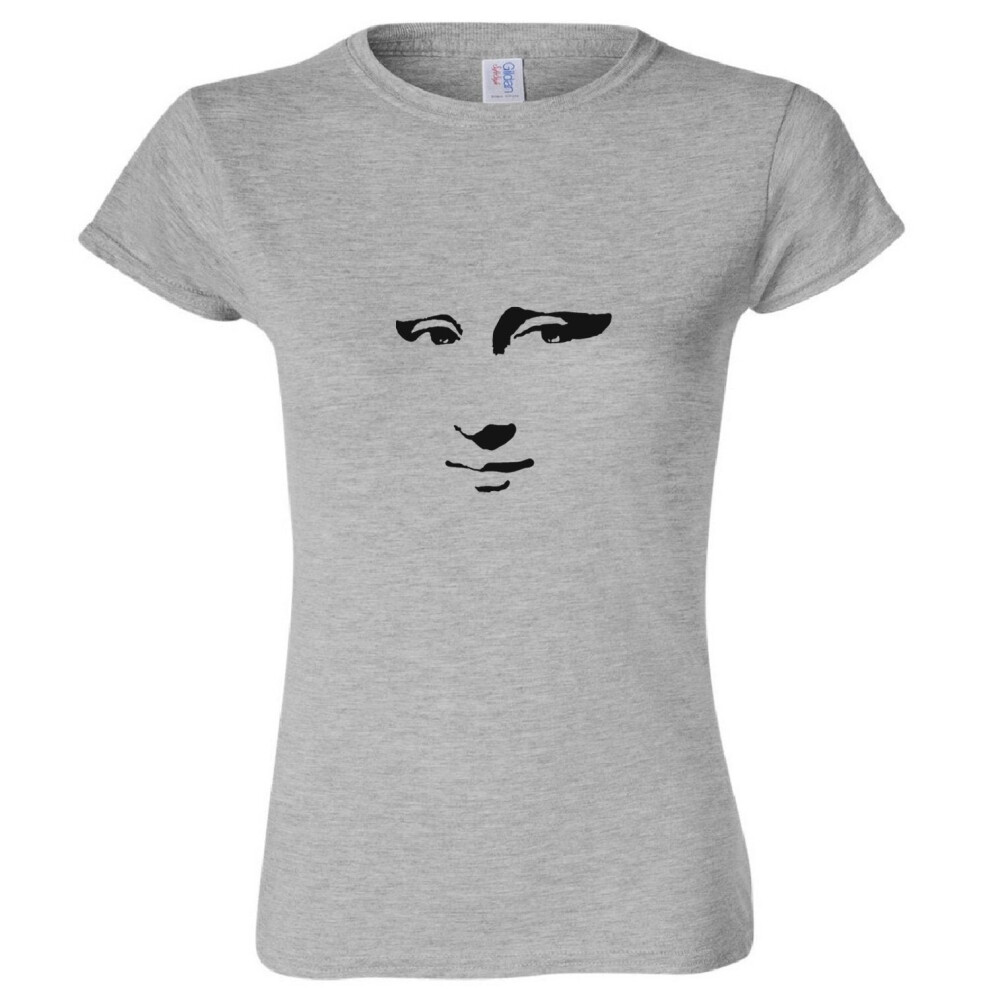 (Sport Grey, M) Mona Lisa Smile Face Painting Leonardo da Vinci Ladies Women T Shirt Tee Top