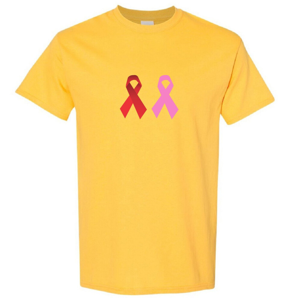 (Yellow, XL) Breast Cancer HIV/AIDS Awareness Red Pink Ribbon Men T Shirt Tee Top