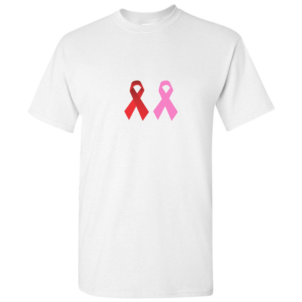 (White, 5XL) Breast Cancer HIV/AIDS Awareness Red Pink Ribbon Men T Shirt Tee Top