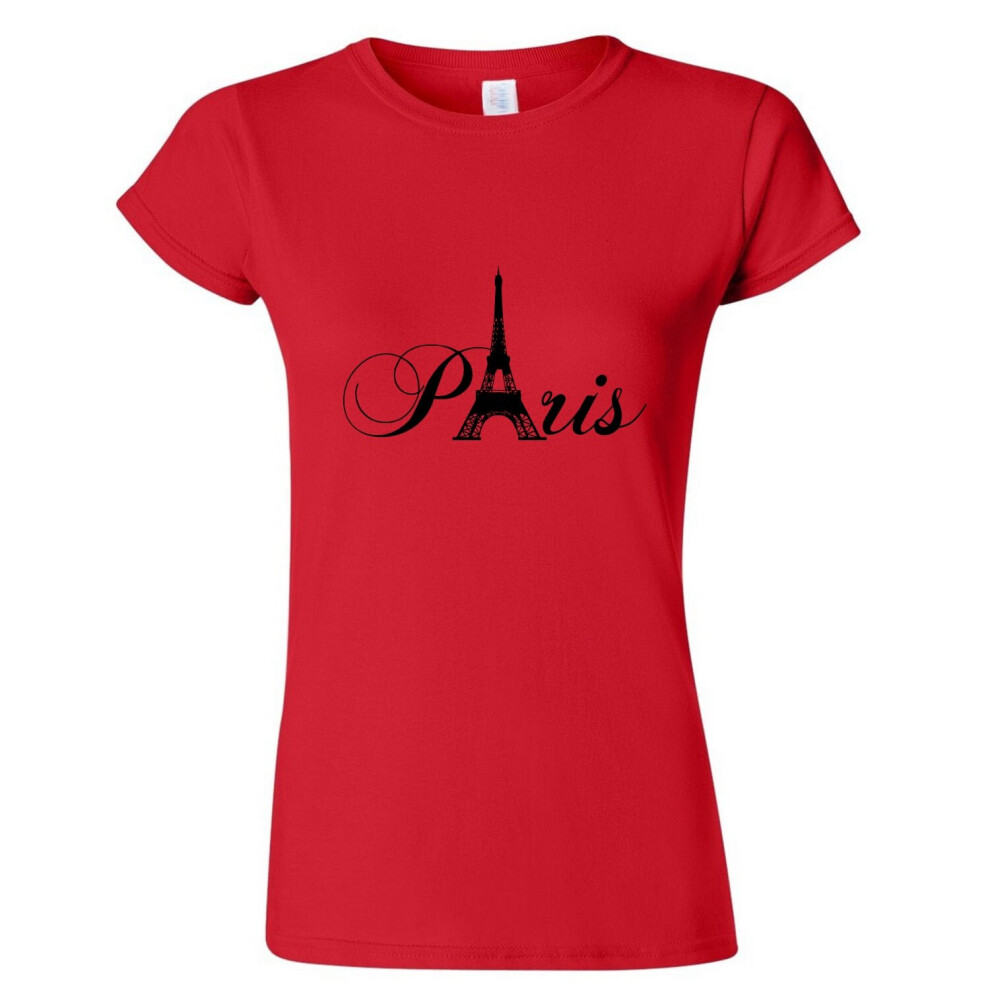 Gildan (Red, L) Paris Black Silhouette Eiffel Tower France Art Ladies Women T Shirt Tee Top Black,Red