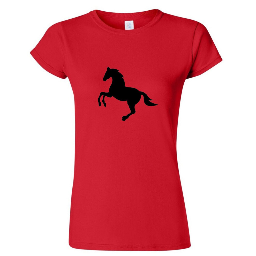 (Red, S) Classic Running Wild Black Horse Mustang Pony Ladies Women T Shirt Tee Top