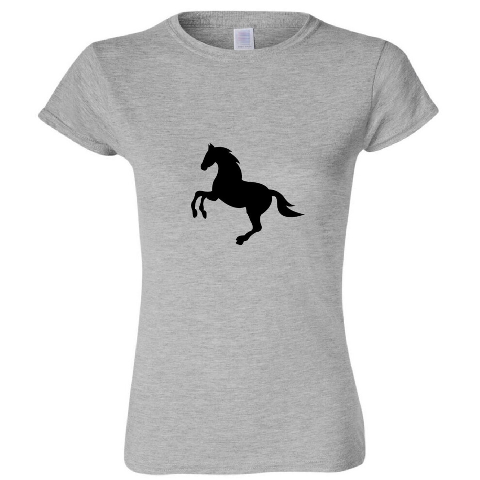 (Sport Grey, M) Classic Running Wild Black Horse Mustang Pony Ladies Women T Shirt Tee Top