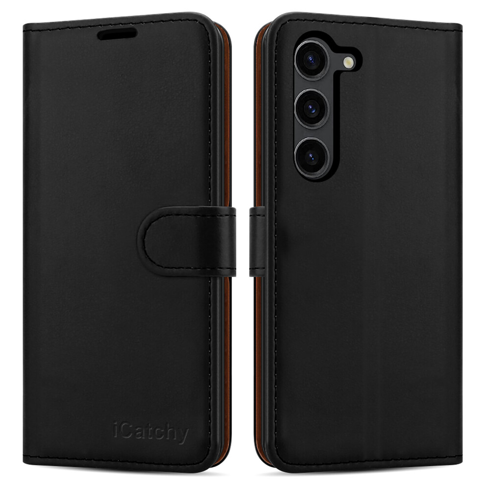 (Black) Samsung Galaxy S23 Case Leather Wallet Phone Cover