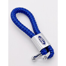 Ford Luxury Braided Blue Leather Metal Keyring Key Chain Fob Gift