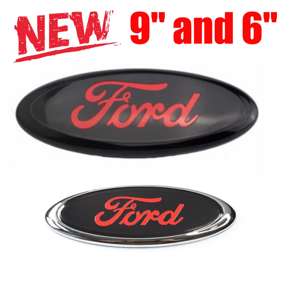 9" and 6" Oval Ford Transit Custom Tourneo Badge Emblem Black Red/Black Red