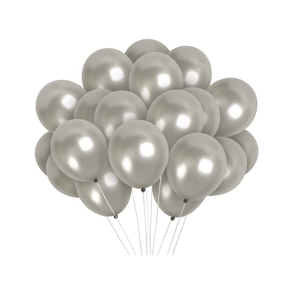 Shatchi (, 50) 12Inch Metallic Balloons Shiny Helium Latex Decorative Chrome Party Balloons Silver