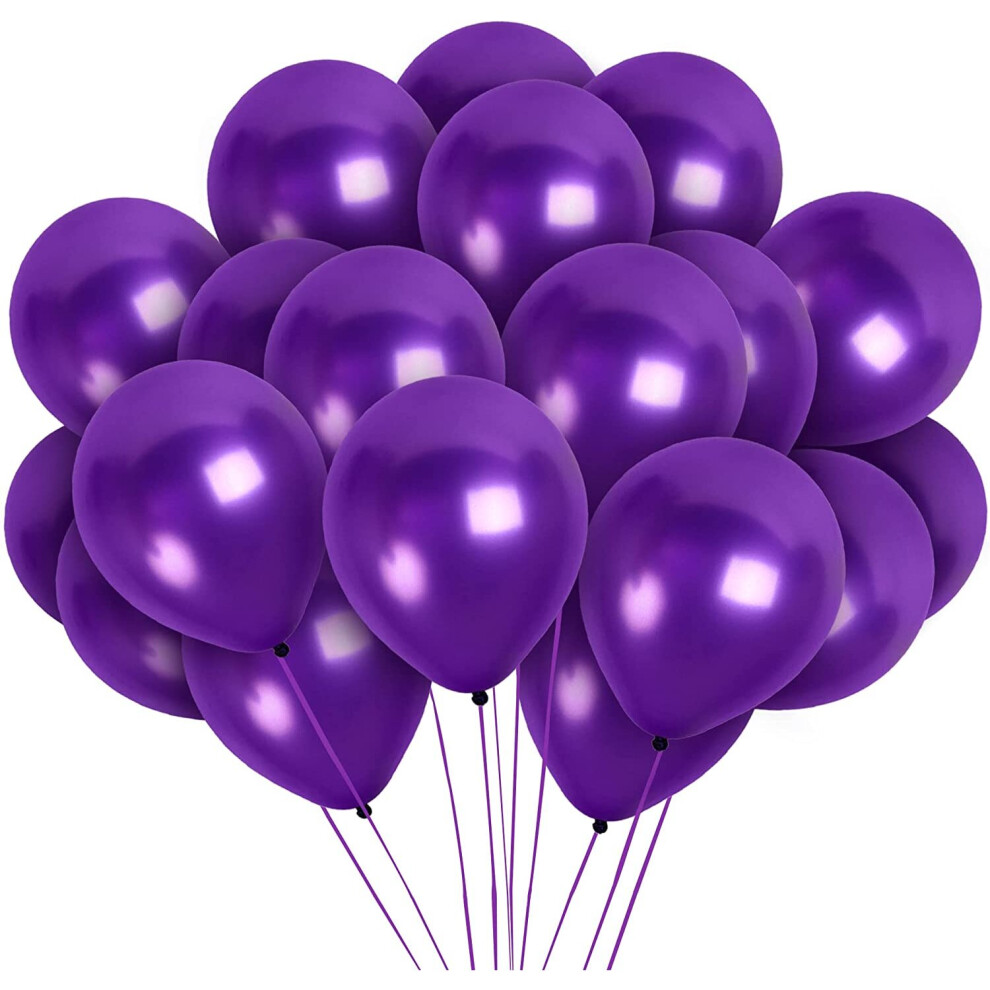 (PURPLE, 10) 12Inch Metallic Balloons Shiny Helium Latex Decorative Chrome Party Balloons