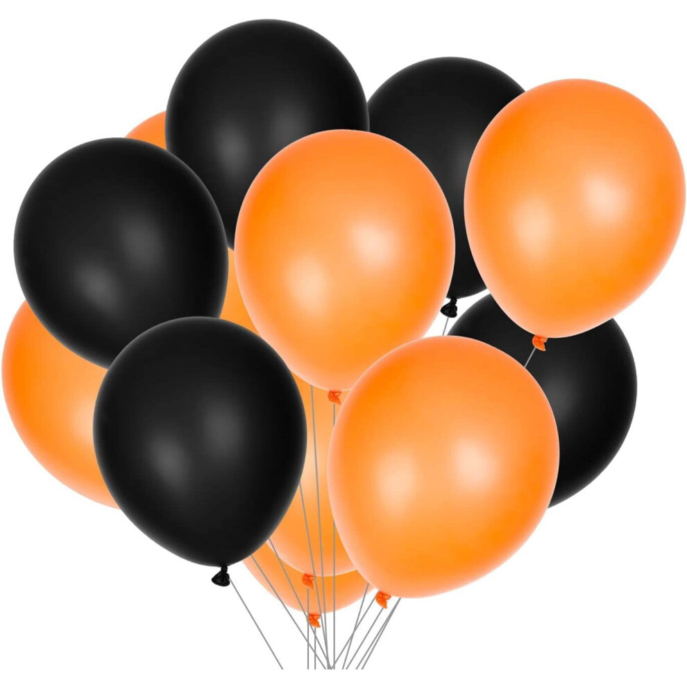 (BLACK & ORANGE, 15) 12Inch Plain Balloons Helium Latex Decorative Party Balloons