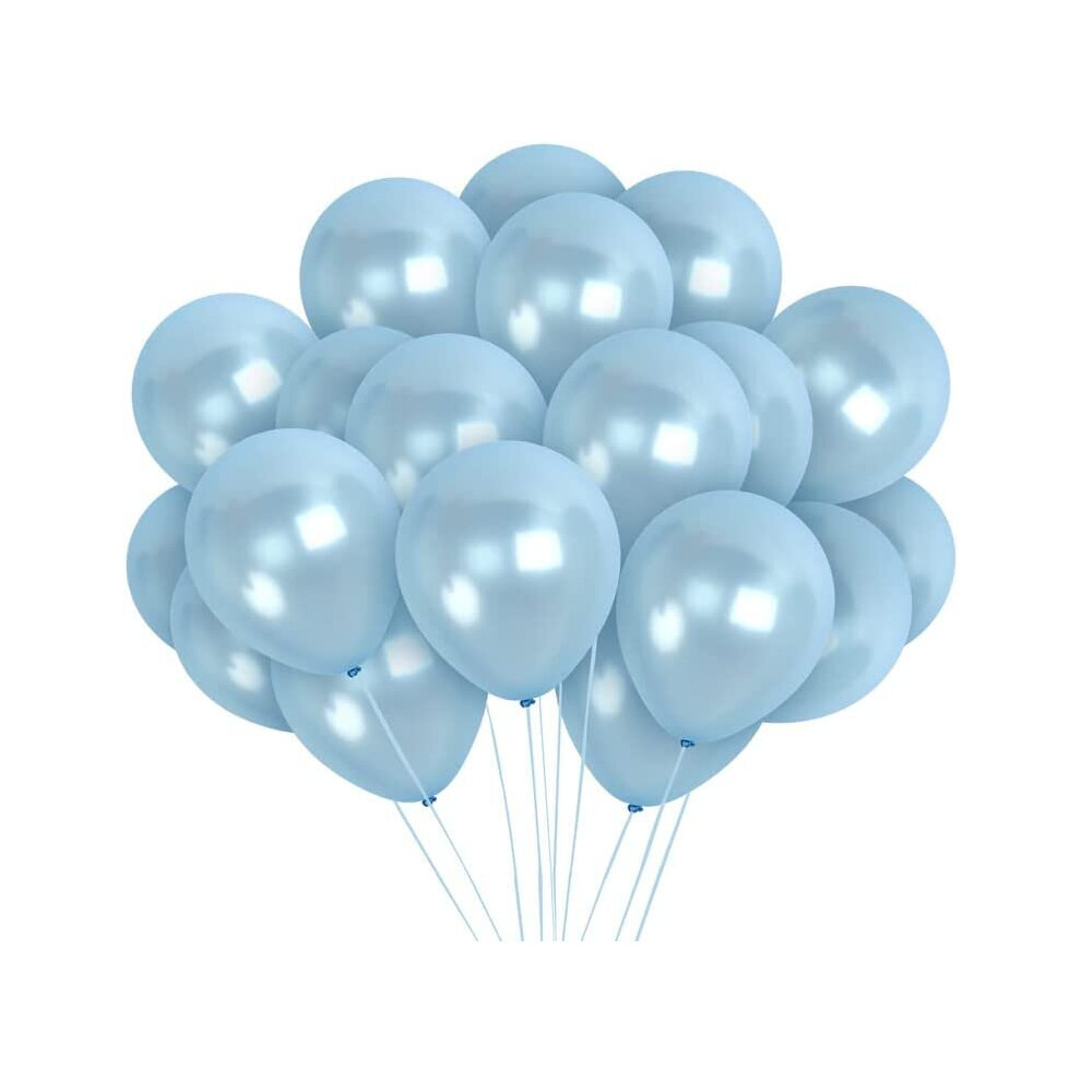 (LIGHT BLUE, 50) 12Inch Metallic Balloons Shiny Helium Latex Decorative Chrome Party Balloons