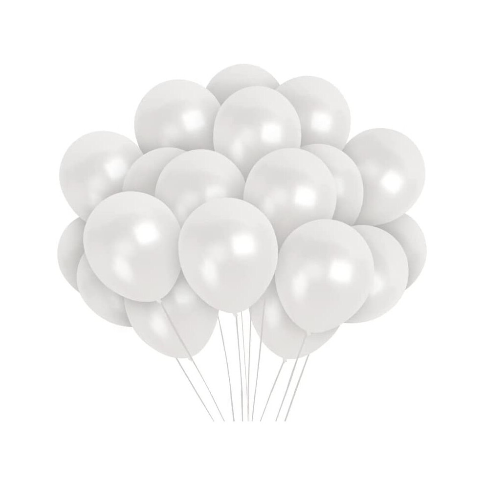 Shatchi (White, 25) 12Inch Metallic Balloons Shiny Helium Latex Decorative Chrome Party Balloons