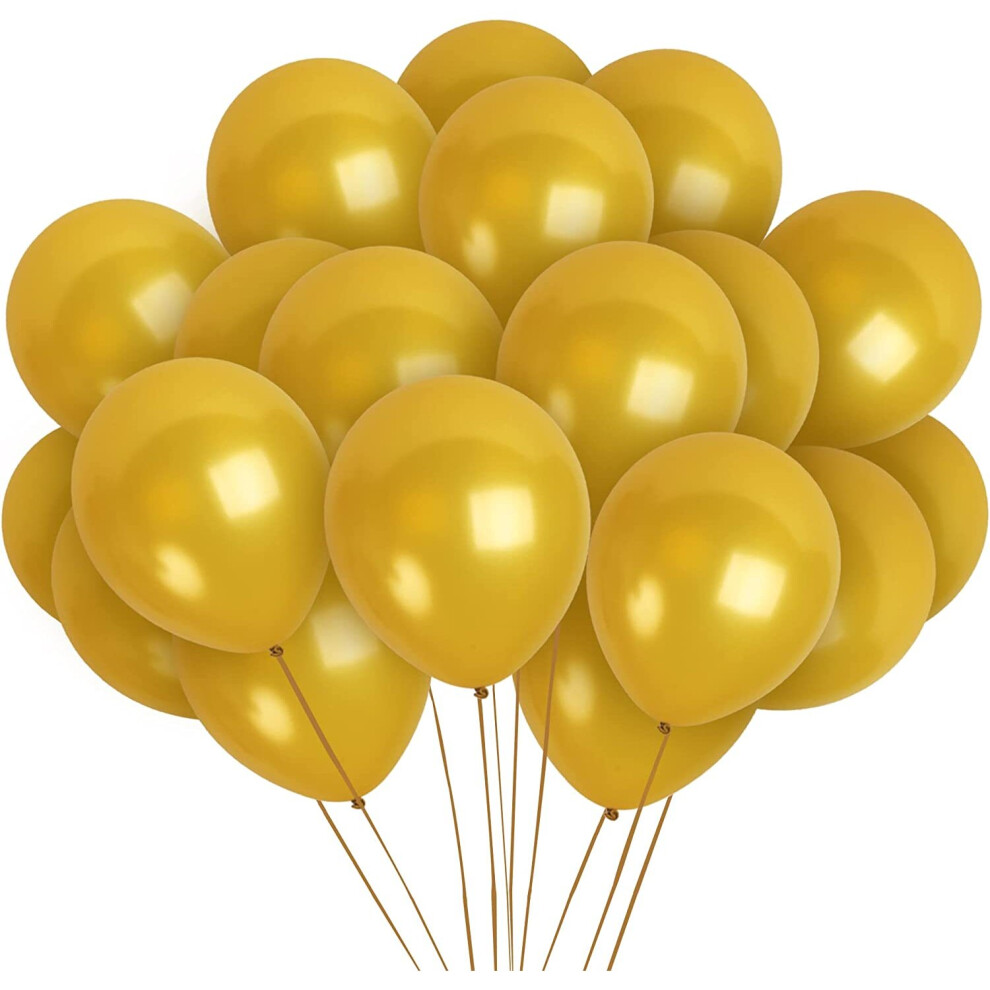(GOLD, 25) 12Inch Metallic Balloons Shiny Helium Latex Decorative Chrome Party Balloons