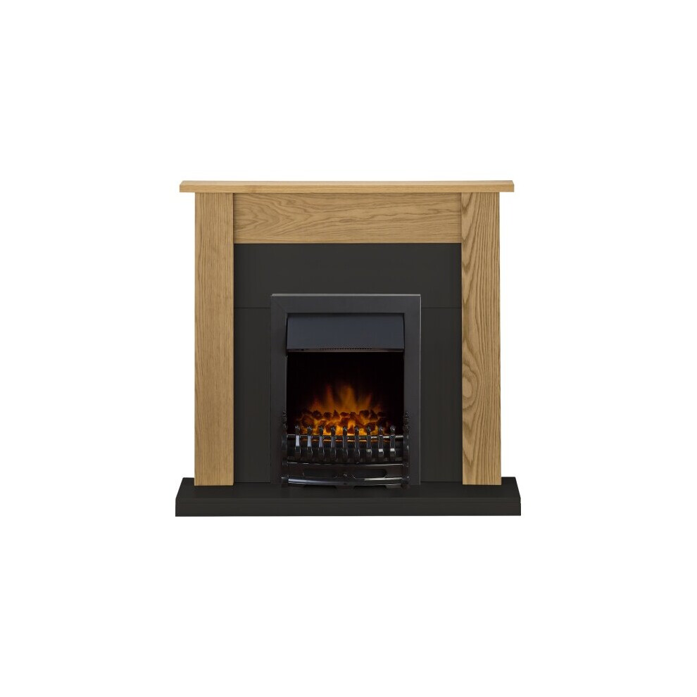 Adam Southwold Fireplace Suite in Oak and Black with Blenheim Electric Fire in Black, 43 Inches