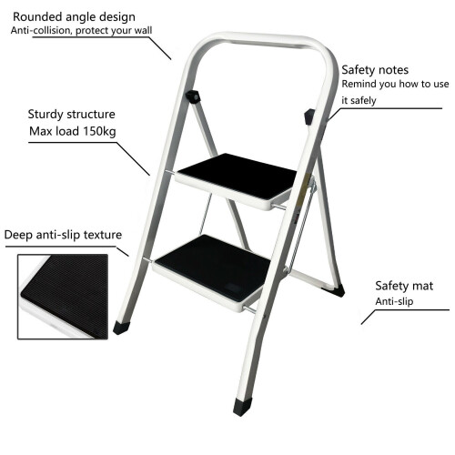 (2 Stepladder) Metal Step Ladder Heavy Duty Durable 330lbs Capacity 2
