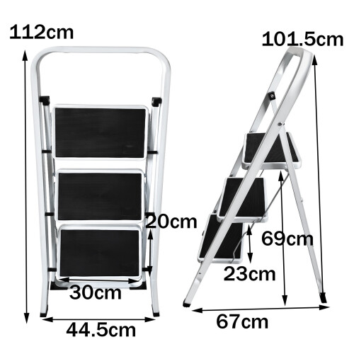 (3 Stepladder) Metal Step Ladder Heavy Duty Durable 330lbs Capacity 1