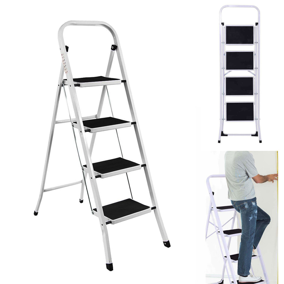 (4 Stepladder) Metal Step Ladder Heavy Duty Durable 330lbs Capacity