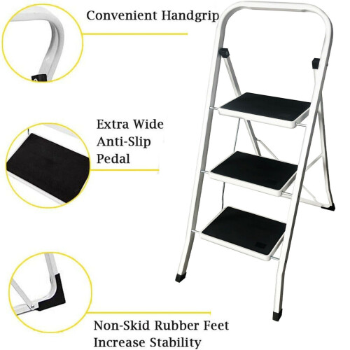(3 Stepladder) Metal Step Ladder Heavy Duty Durable 330lbs Capacity 2