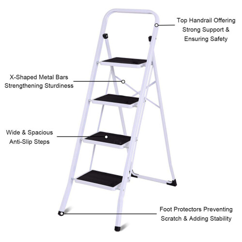 (4 Stepladder) Metal Step Ladder Heavy Duty Durable 330lbs Capacity 2