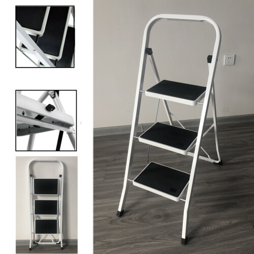 (3 Stepladder) Metal Step Ladder Heavy Duty Durable 330lbs Capacity