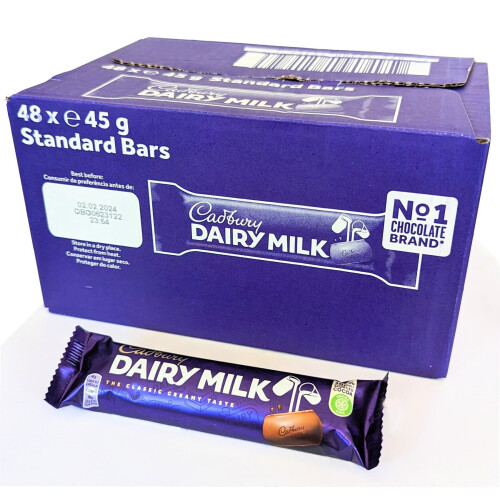 CADBURY Dairy Milk Chocolate Standard BAR 48 x 45g Full Box Fresh Stock