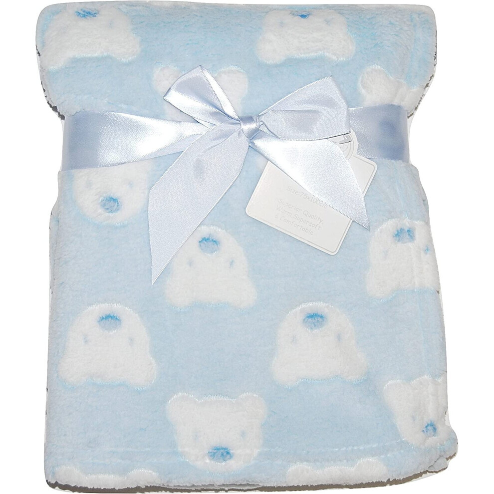 Baby Boy Soft Fleece Wrap Blanket Pram Cot Crib Moses Basket Blue Teddy