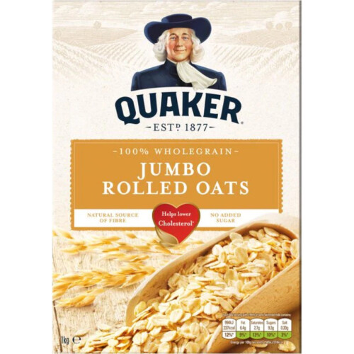 Quaker Oats 100 Wholegrain Jumbo Rolled Oats 6x 1kg Boxes No Added Sugar **BEST BEFORE MAY 2023