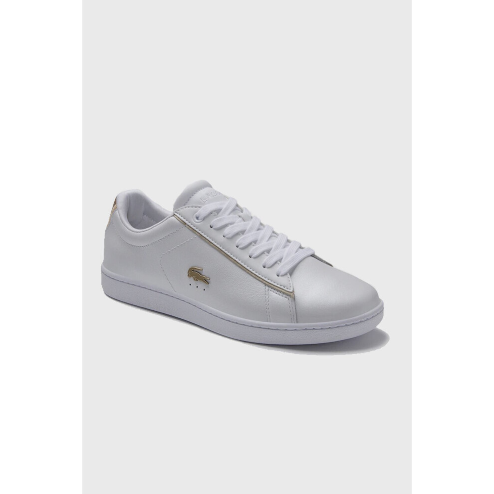 (UK 3) Lacoste satin leather lace up White/Gold trainers