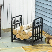 Stylish Curved Firewood Log Rack w/ Handles for Indoor or Outdoor