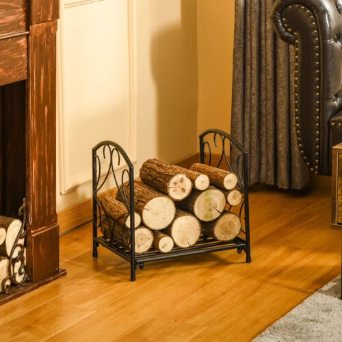 Keep Your Fireplace Tidy with this Compact Log Holder w/ Side Scrolls