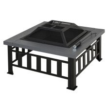 Outdoor Square Metal Fire Pit with Waterproof Cover - Black/Grey