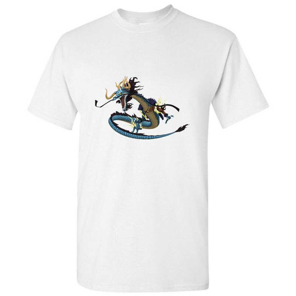 (M) Chinese Mystical Dragon God Art White Men T Shirt Tee Top