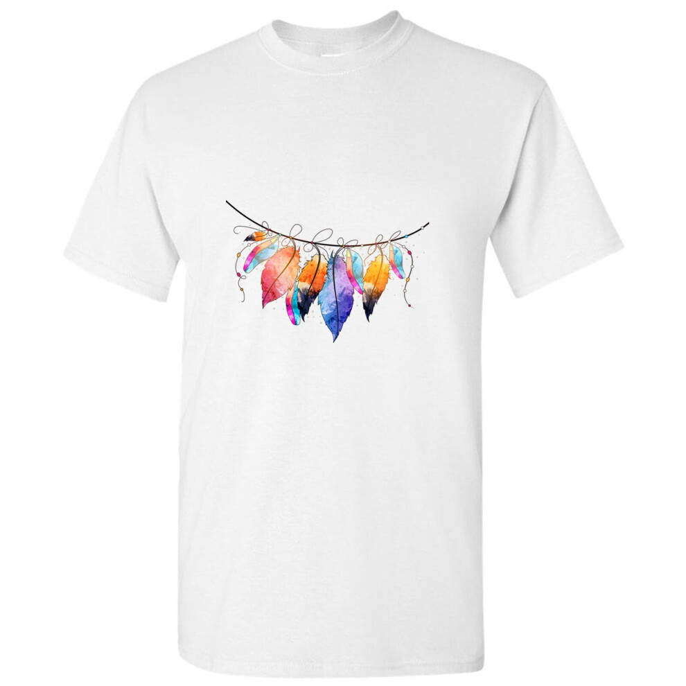 (M) Boho Style Abstract Colourful Leaf Leaves White Men T Shirt Tee Top