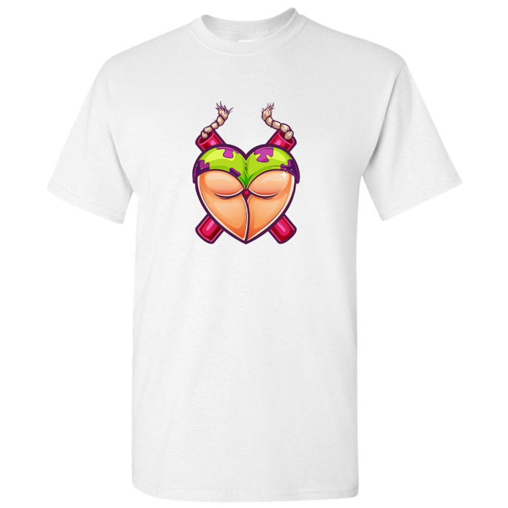 (L) Booty Love Ass Bum Bubble Butt Dynamite Cartoon Art Men White T Shirt Tee Top