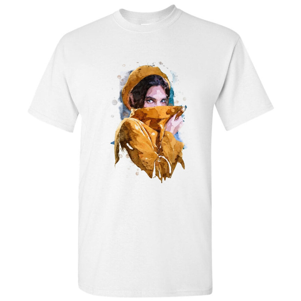 (L) Afghan Girl Sharbat Gula Bibi Portrait Art White Men T Shirt Tee Top