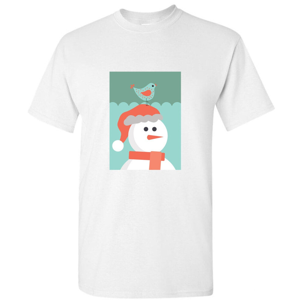 (S) Christmas Winter Snowman Funny Cartoon Art White Men T Shirt Tee Top