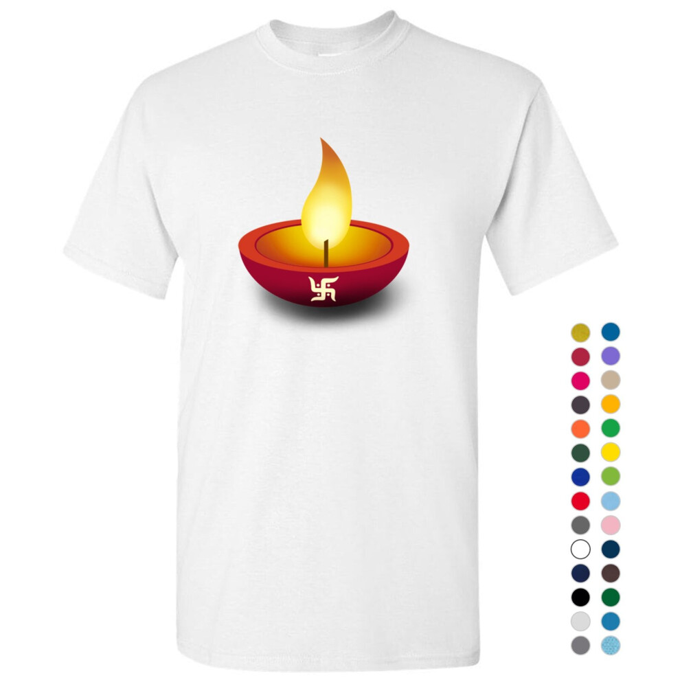 (2XL) Diwali Divali Deepavali Hindu Indian Festival of Lights Men White T Shirt Tee