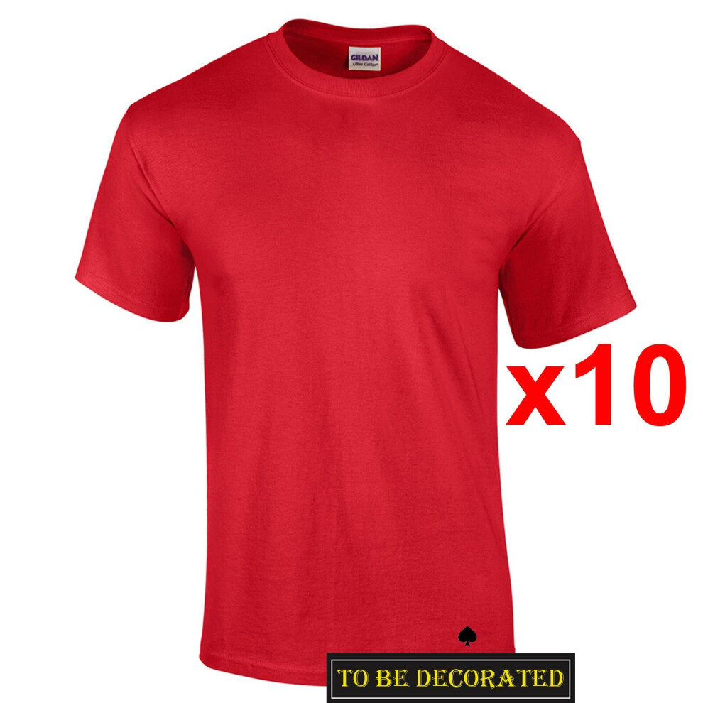 (3XL) 10 Packs Gildan T-SHIRT Basic Tee S - 5XL Small Big Men Heavy Cotton (Red)